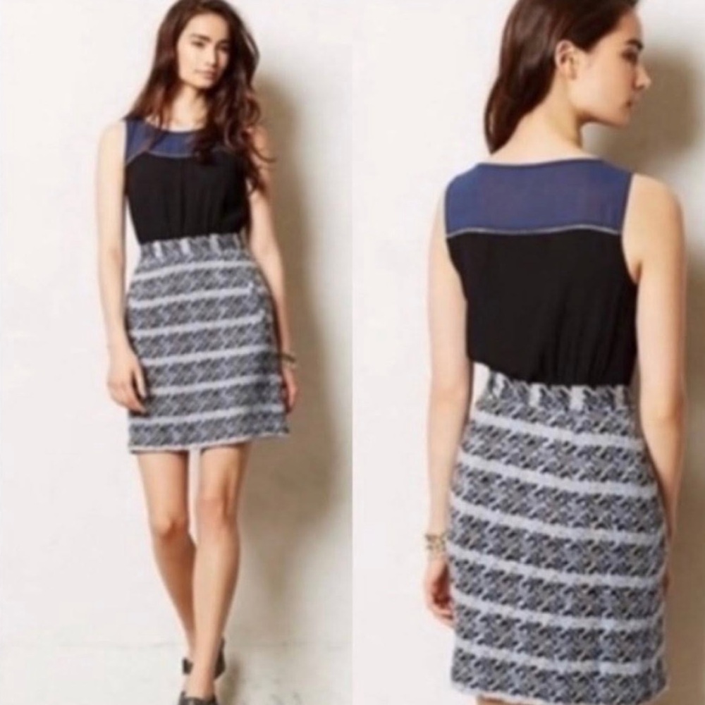 Moulinette Soeurs Anthropologie silk and wool blouse dress in black and blue 10